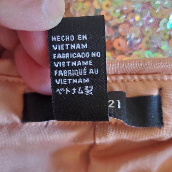 Forever 21 Sequin Mid Rise Flare Pants Women's Size S Pullon Peach Pink - Picture 16 of 16